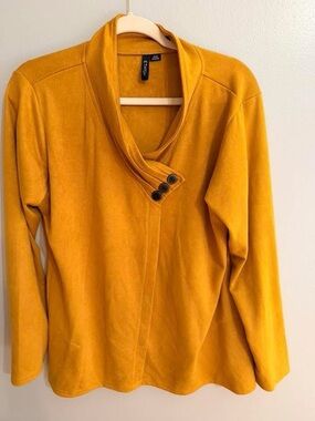 Ethyl Golden Mustard Funnel-Neck Suede Like Top